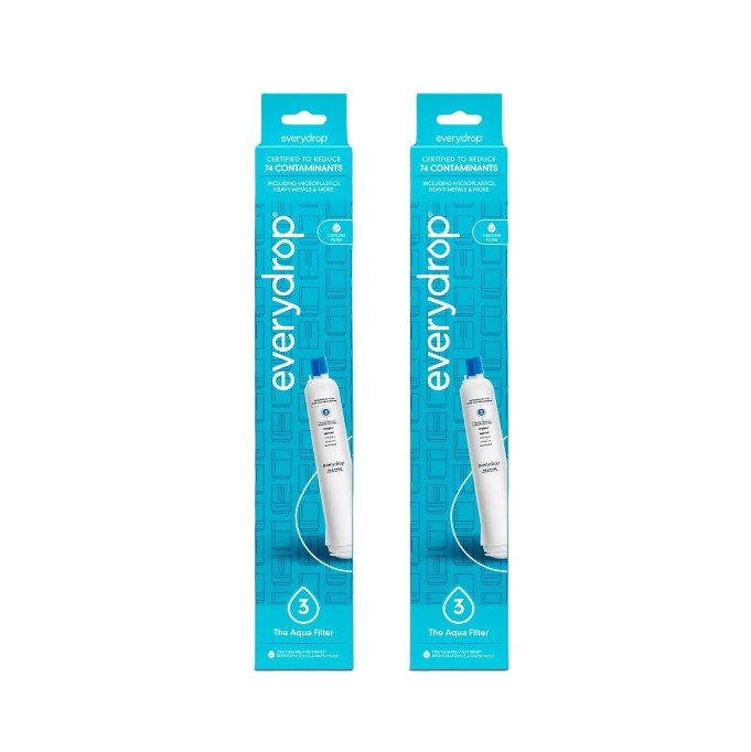 Two EveryDrop Filter 3 EDR3RXD1 refrigerator water filters in blue retail packaging boxes
