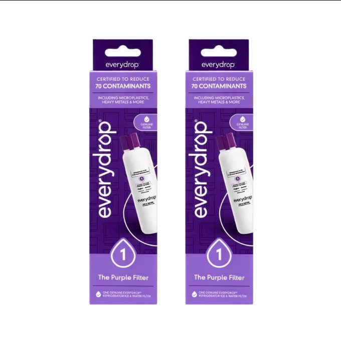 Two EveryDrop Filter 1 EDR1RXD1 purple filter boxes side by side on white background