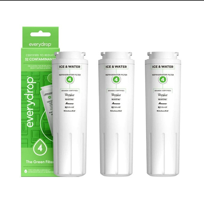 Three EveryDrop Filter 4 EDR4RXD1 refrigerator water filters with green retail packaging